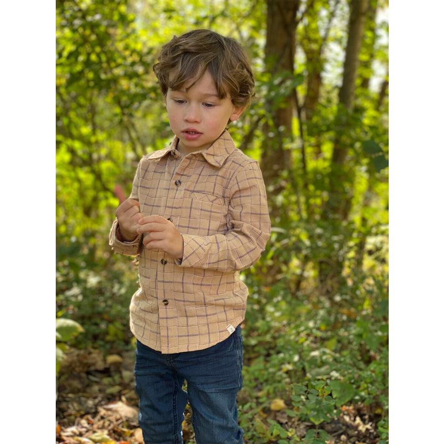 Atwood Woven Shirt - Beige Plaid-Me + Henry-Joanna's Cuties