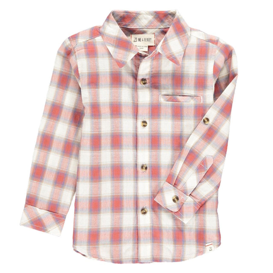 Atwood Woven Shirt- Coral/Cream Plaid-Me + Henry-Joanna's Cuties