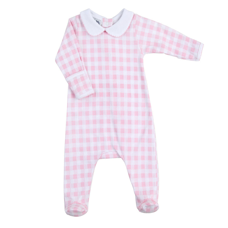 Baby Checks Collared Footie - Pink-FOOTIES-Magnolia Baby-Joannas Cuties