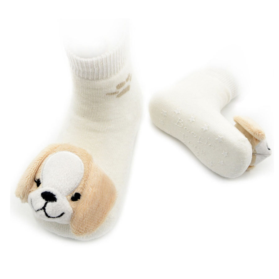 Beige Puppy Boogie Toes Rattle Socks-Piero Liventi-Joanna's Cuties