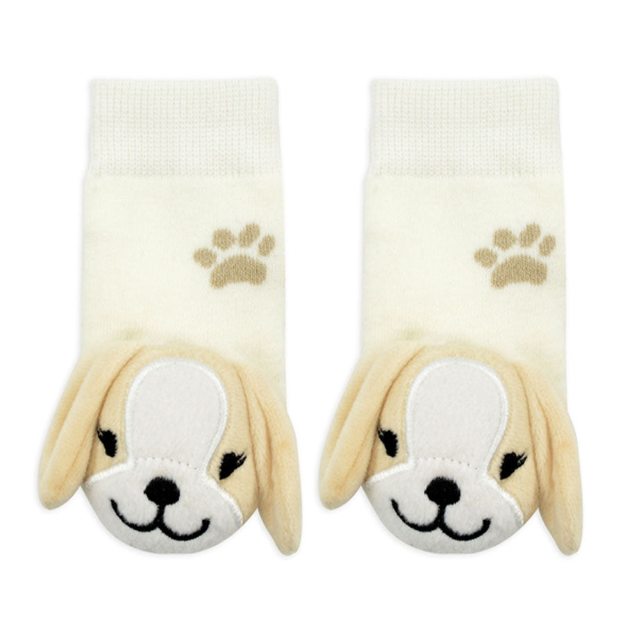 Beige Puppy Boogie Toes Rattle Socks-Piero Liventi-Joanna's Cuties