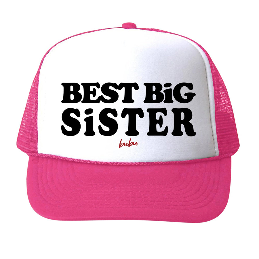 Best Big Sister White - Hot Pink Trucker Hat-SUN HATS-Bubu-Joannas Cuties
