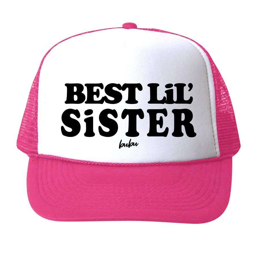 Best Lil Sister White - Hot Pink Trucker Hat-SUN HATS-Bubu-Joannas Cuties