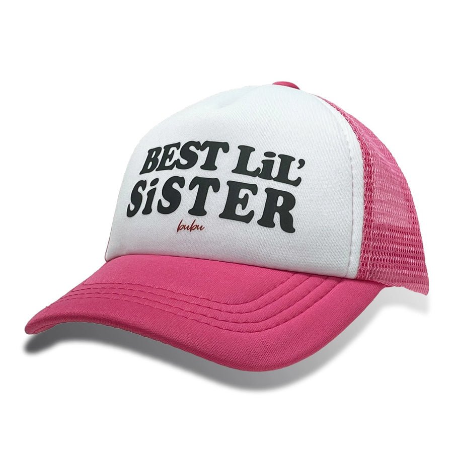 Best Lil Sister White - Hot Pink Trucker Hat-SUN HATS-Bubu-Joannas Cuties