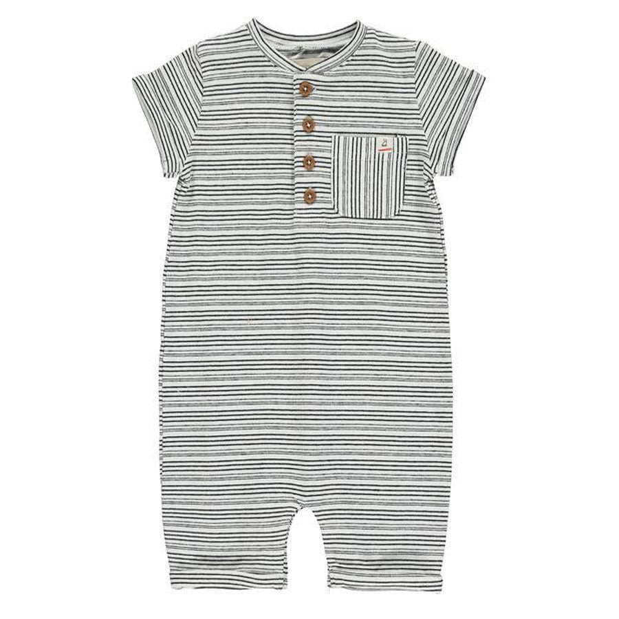 Black/white Striped Henley Romper-OVERALLS & ROMPERS-Me + Henry-Joannas Cuties