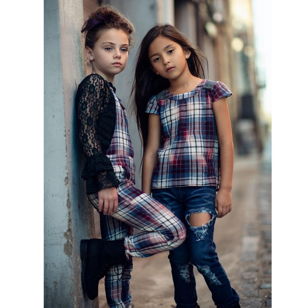 Blue Jean Baby Overalls in Washed Plaid - Jak & Peppar - joannas-cuties