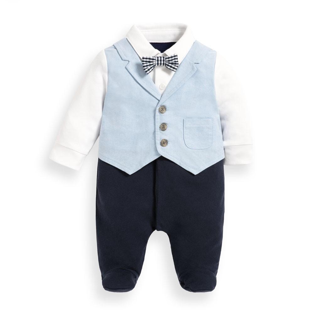 Blue Waistcoat One-Piece Baby Outfit - JoJo Maman Bebe - joannas-cuties