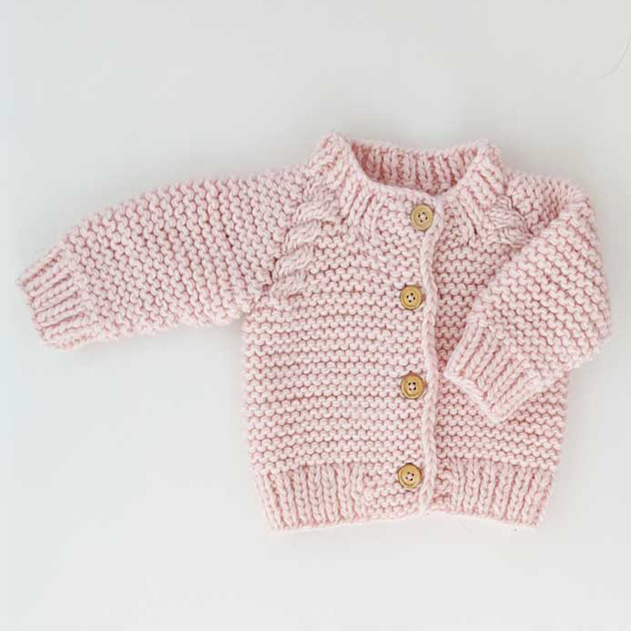 Blush Pink Garter Stitch Cardigan Sweater