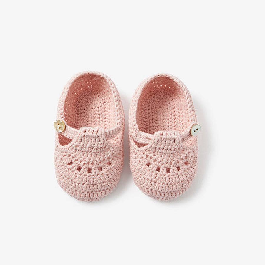 Blush T-strap Hand Crocheted Baby Booties-SHOES-Elegant Baby-Joannas Cuties