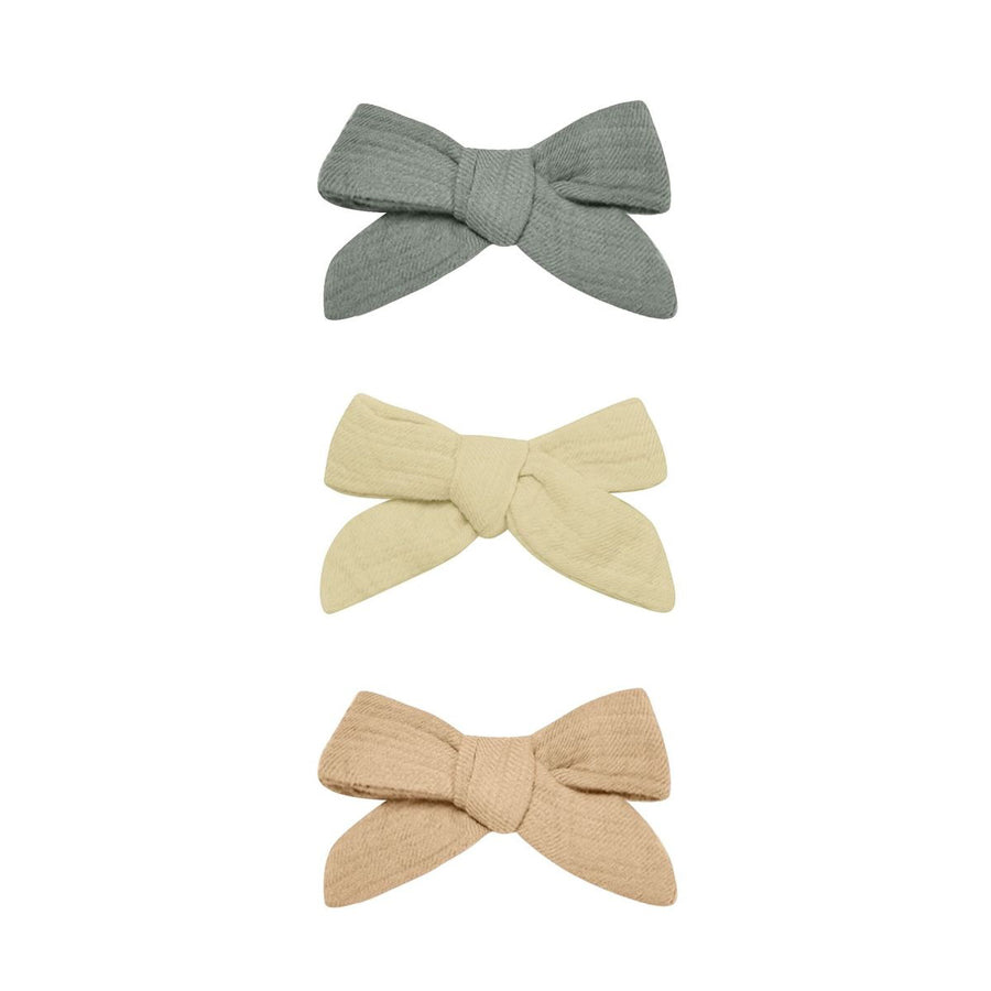 Bow With Clip, Set Of 3 - Sea Green, Yellow, Apricot-HAIR CLIPS-Quincy Mae-Joannas Cuties