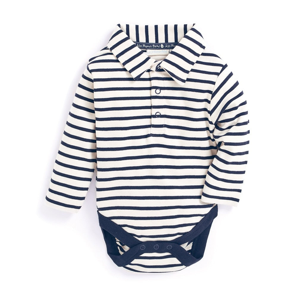 Breton Poloshirt Baby Bodysuit - JoJo Maman Bebe - joannas-cuties
