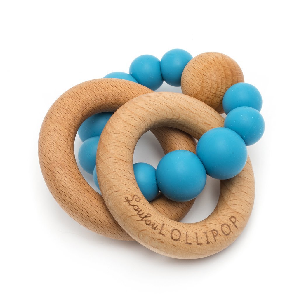 Bubble Silicone And Wood Teether - Cerulean Blue - LouLou Lollipop - joannas-cuties