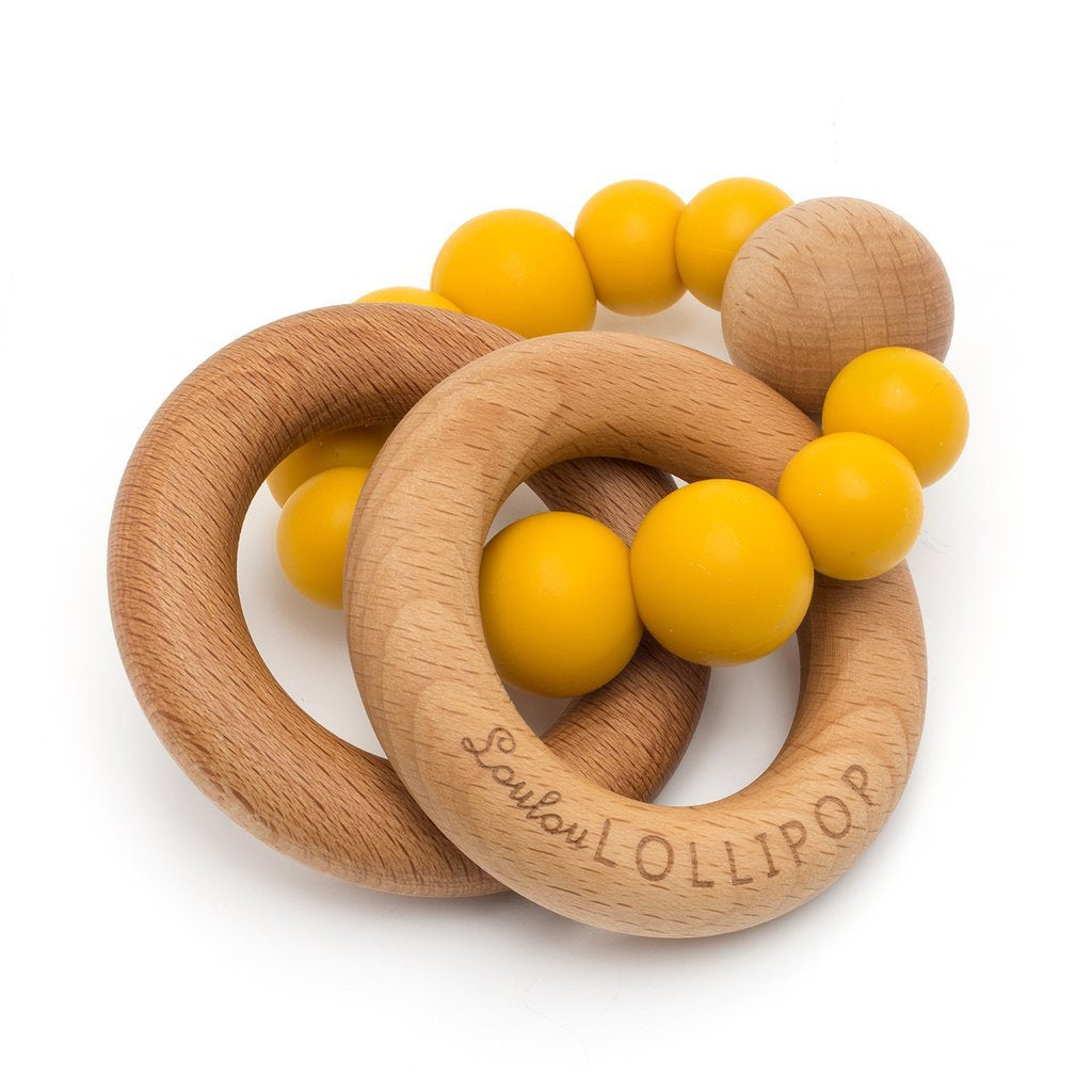 Bubble Silicone And Wood Teether - Golden Mustard - LouLou Lollipop - joannas-cuties