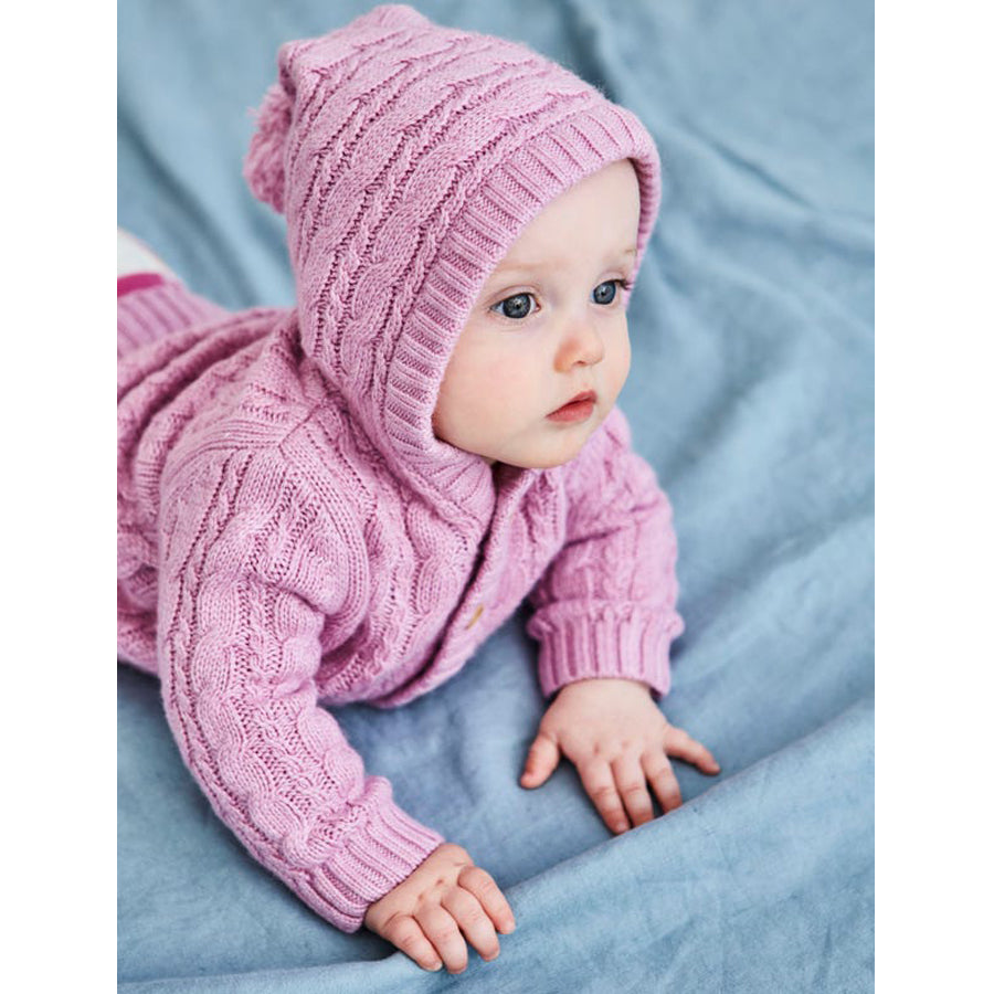 Cable Knit Hooded Cardigan - Pink-CARDIGANS & SWEATERS-JoJo Maman Bebe-Joannas Cuties