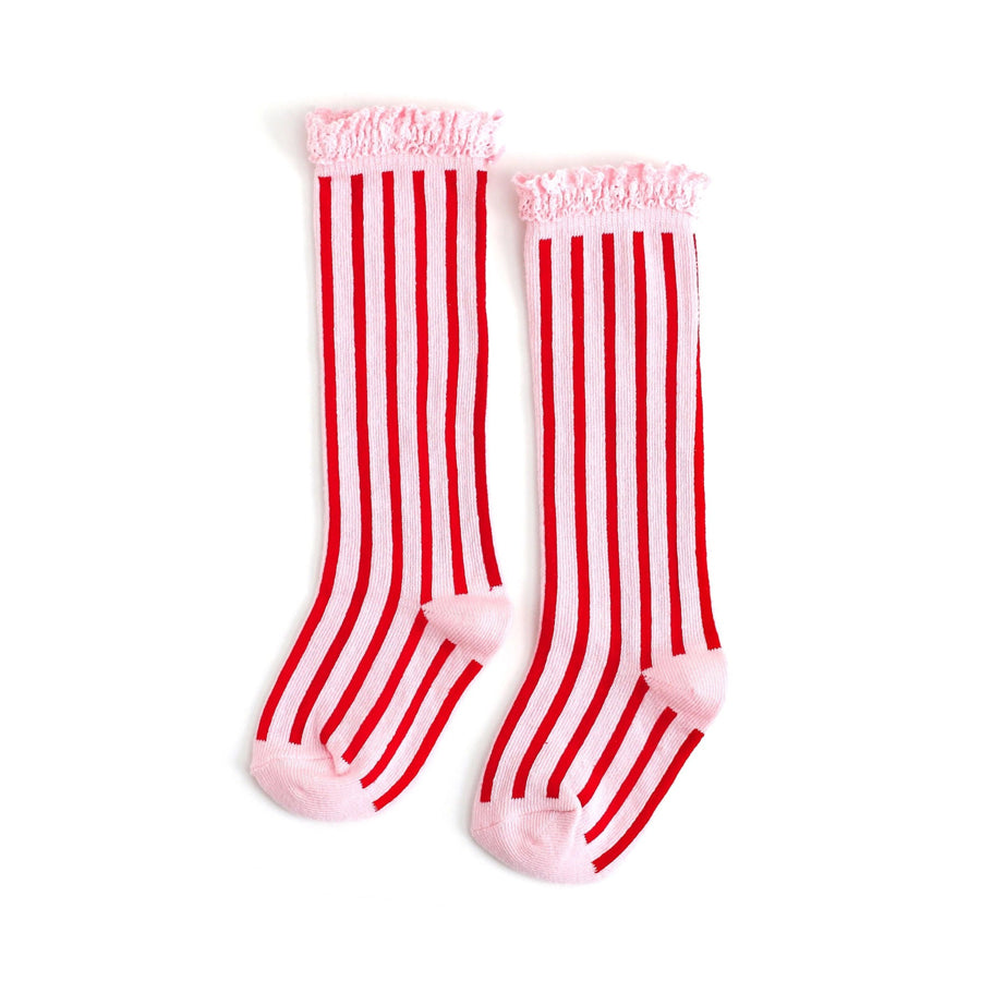 Candy Stripe Lace Top Knee High Socks-SOCKS, TIGHTS & LEG WARMERS-Little Stocking Co.-Joannas Cuties