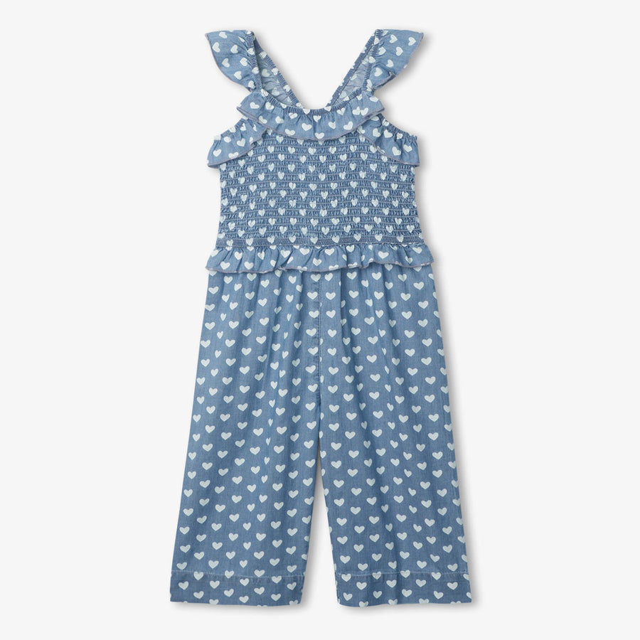 Chambray Hearts Smocked Romper-OVERALLS & ROMPERS-Hatley-Joannas Cuties