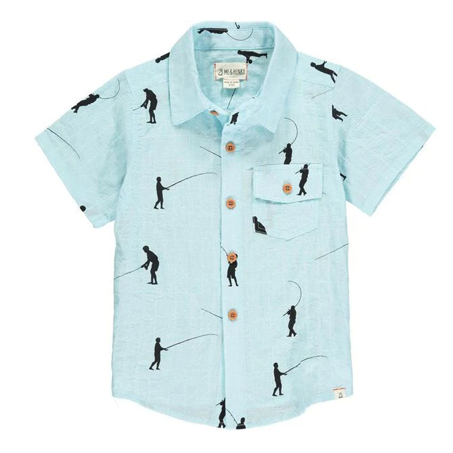 Charcoal Fisherman Print Short Sleeved Shirt-TOPS-Me + Henry-Joannas Cuties