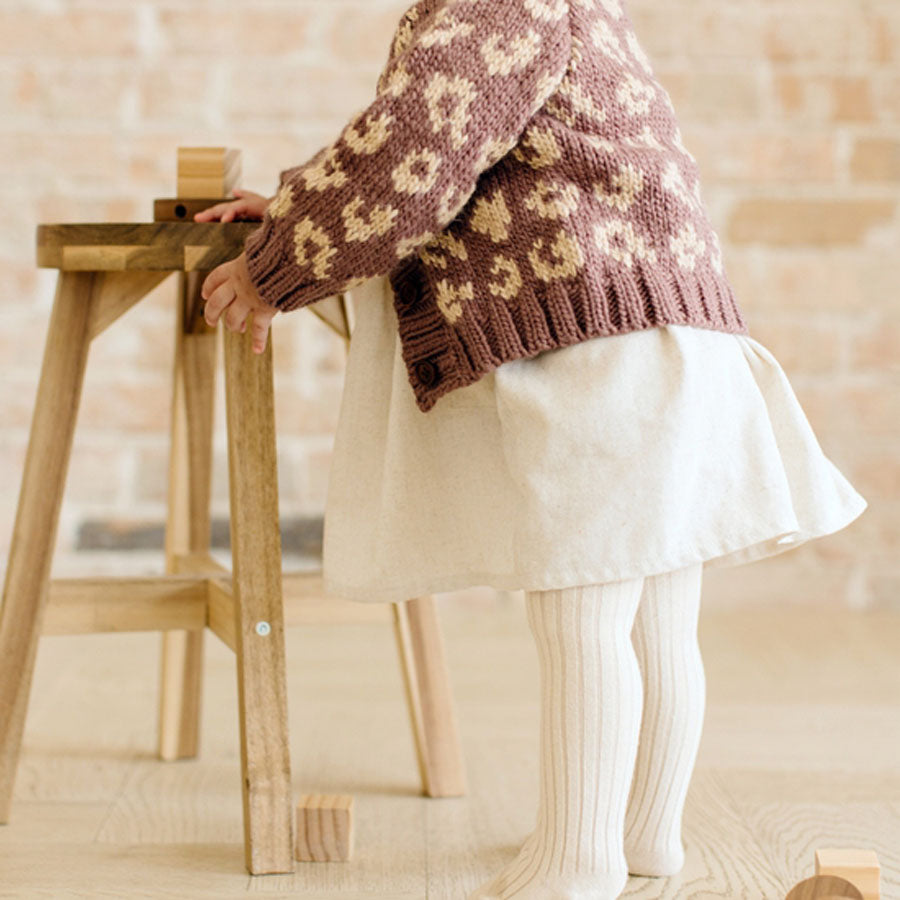 Cheetah Cardigan | Acrylic Hand Knit Kids Sweater - Mauve-The Blueberry Hill-Joanna's Cuties
