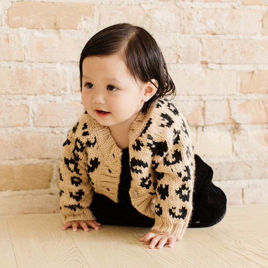Cheetah Cardigan - Acrylic Hand Knit Kids Sweater-The Blueberry Hill-Joanna's Cuties