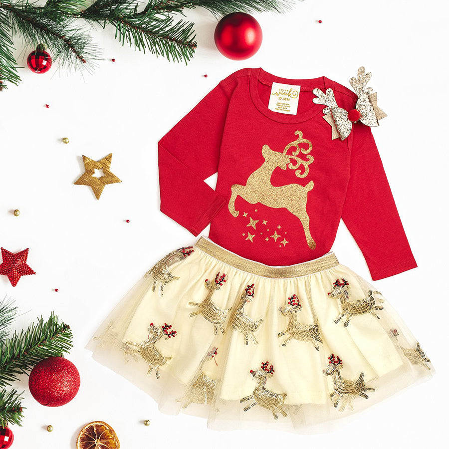 Christmas Reindeer L/S Shirt-Sweet Wink-Joanna's Cuties