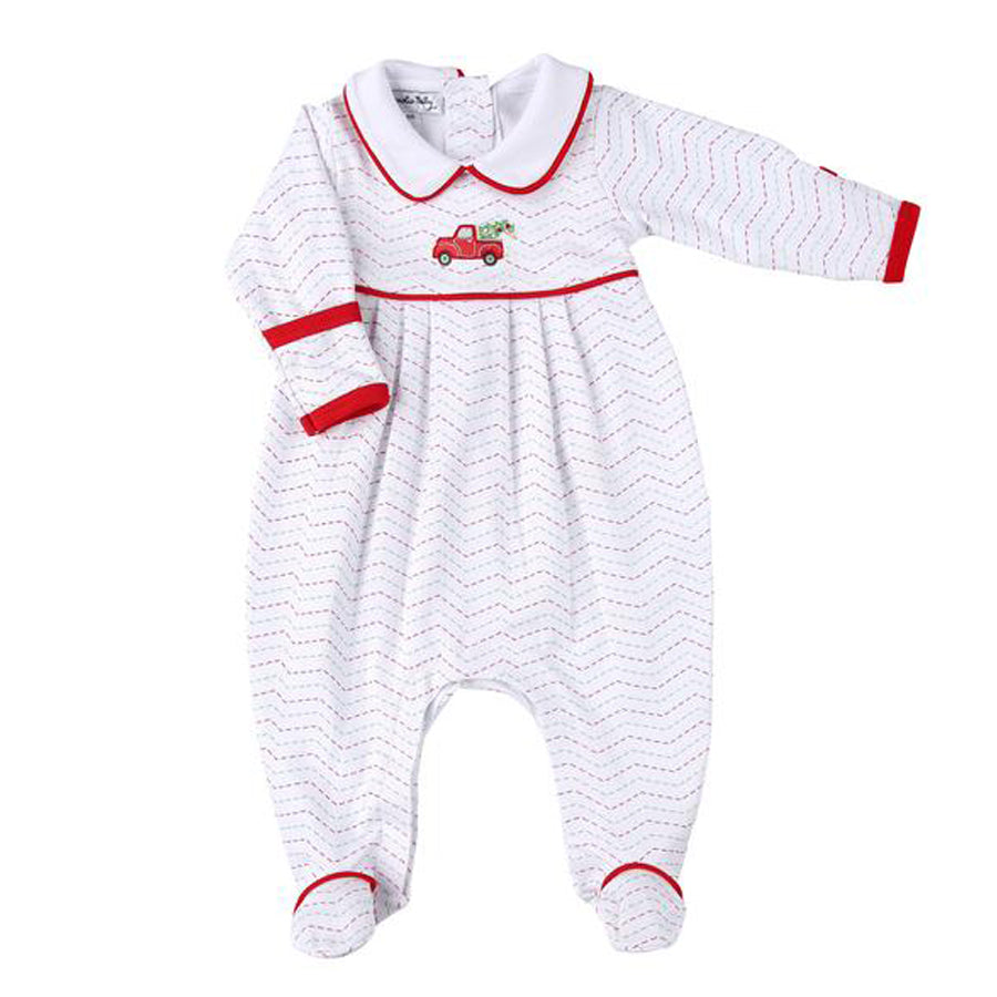 Christmas Traditions Embroidered Collared Footie-FOOTIES-Magnolia Baby-Joannas Cuties