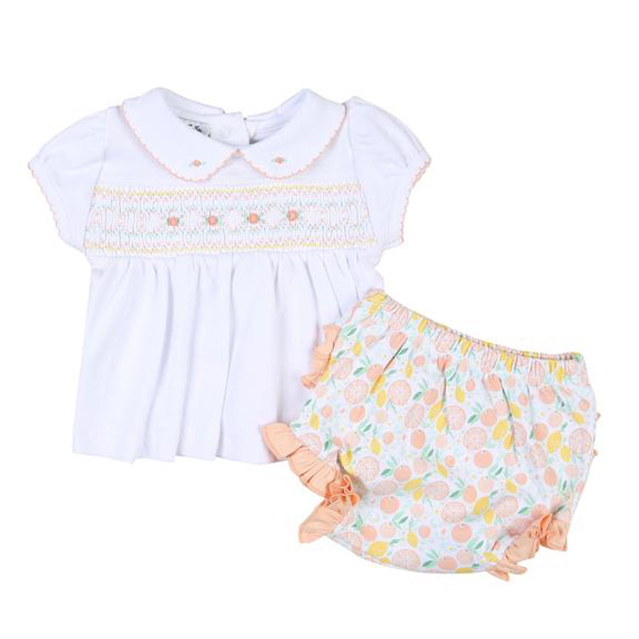 Citrus Bouquet Pink Smocked Printed Collared Ruffle Diaper Cover Set-Magnolia Baby-Joanna's Cuties