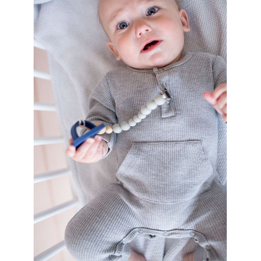 Colour Block Silicone & Wood Pacifier Clip - Cool Gray - LouLou Lollipop - joannas-cuties