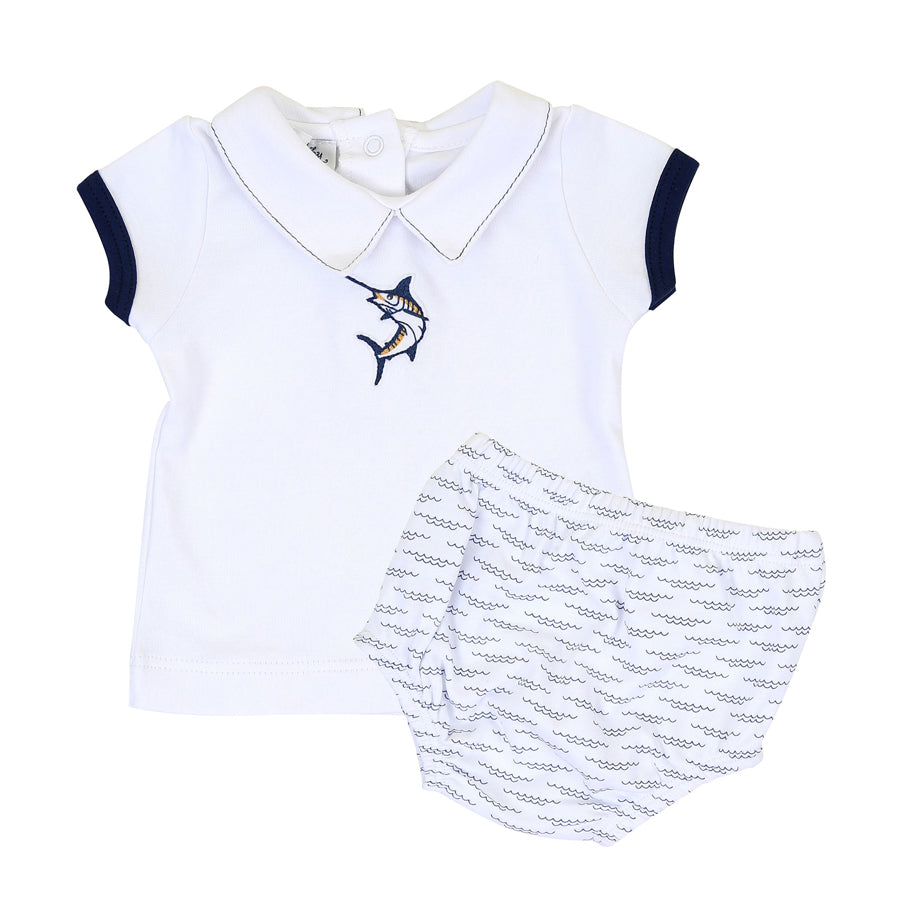 Deep Sea Fishing Navy Embroidered Collared Diaper Cover Set-Magnolia Baby-Joanna's Cuties