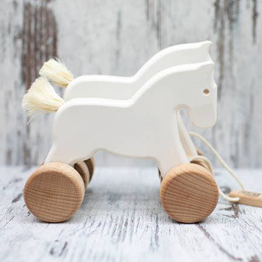 Double Horses Pull Toy - White-Bajo-Joanna's Cuties