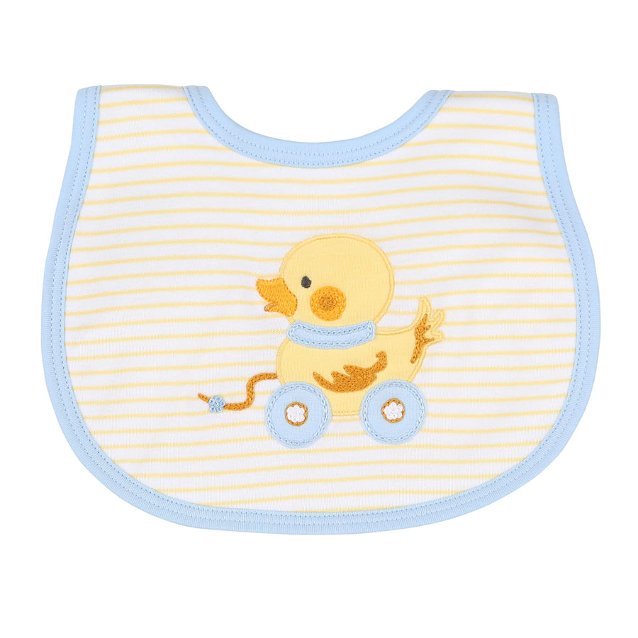 Duckie Pulltoy Embroidered Bib-BIBS-Magnolia Baby-Joannas Cuties