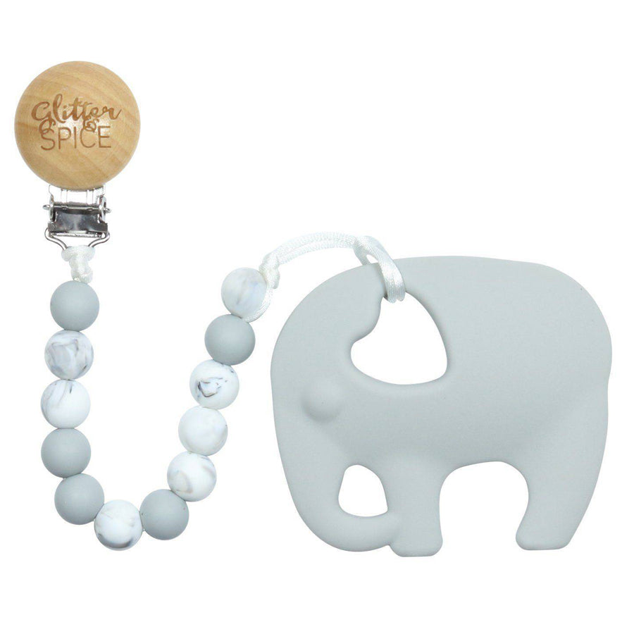 Elephant Silicone Teether With Clip-Glitter & Spice-Joanna's Cuties
