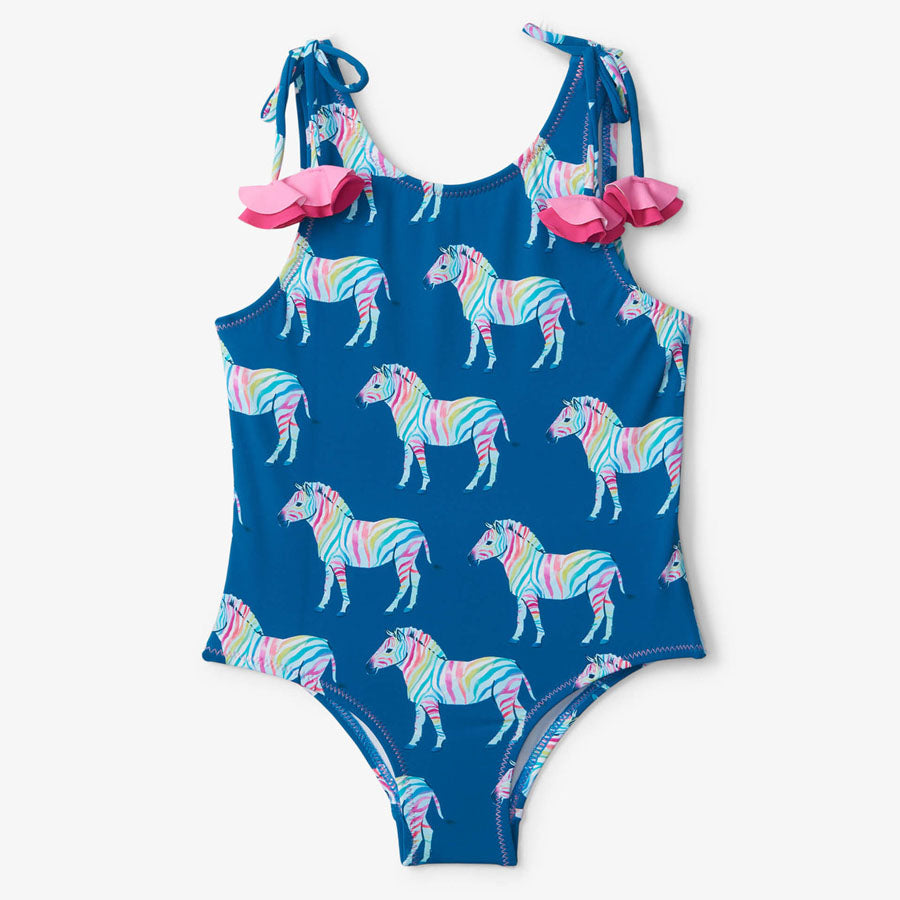 Rainbow Zebra Shoulder Bow Swimsuit-SWIMWEAR-Hatley-Joannas Cuties