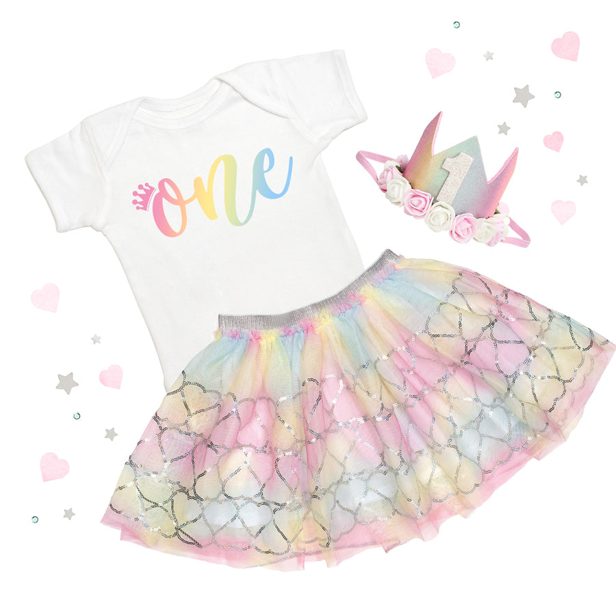 1st Birthday - One (Girl) Rainbow Bodysuit-Sweet Wink-Joanna's Cuties