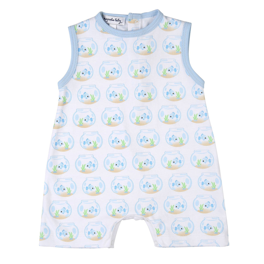 Fishbowl Printed Sleeveless Short Playsuit - Blue-OVERALLS & ROMPERS-Magnolia Baby-Joannas Cuties