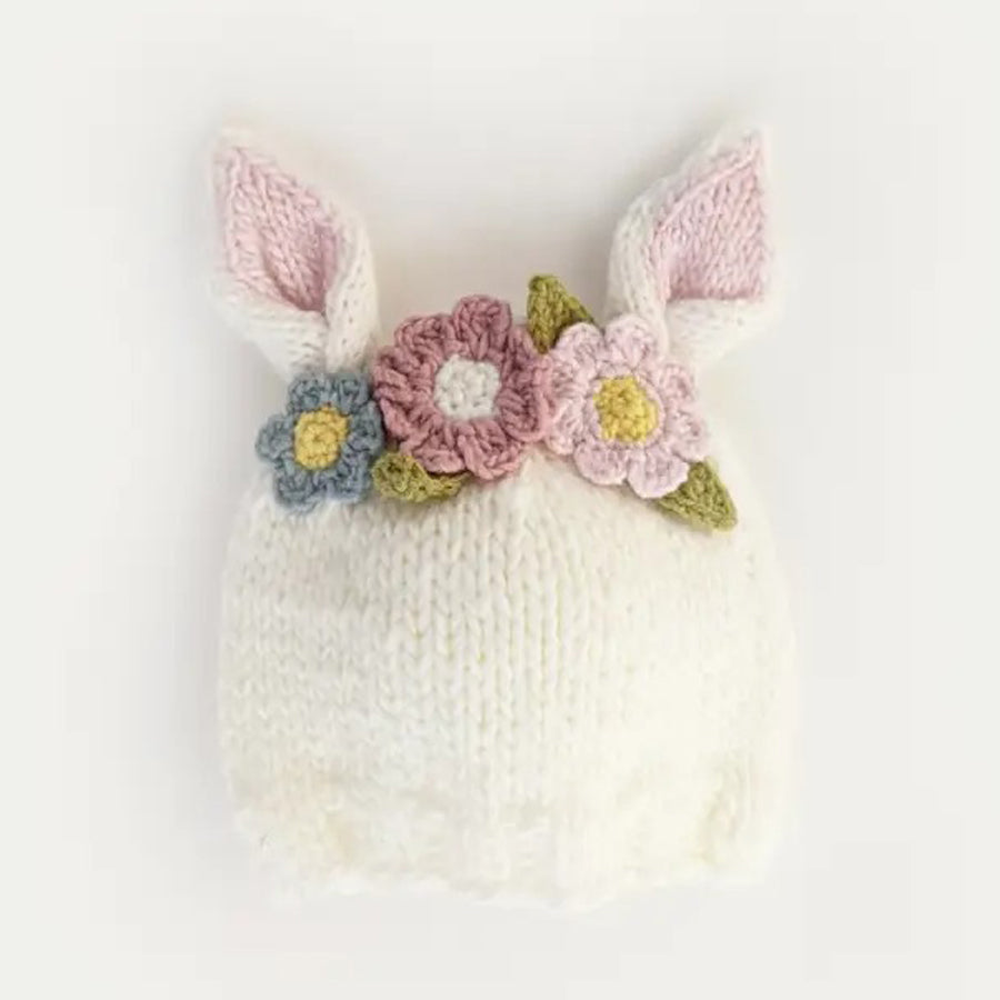 Flower Bunny Beanie White-HATS & SCARVES-Huggalugs-Joannas Cuties