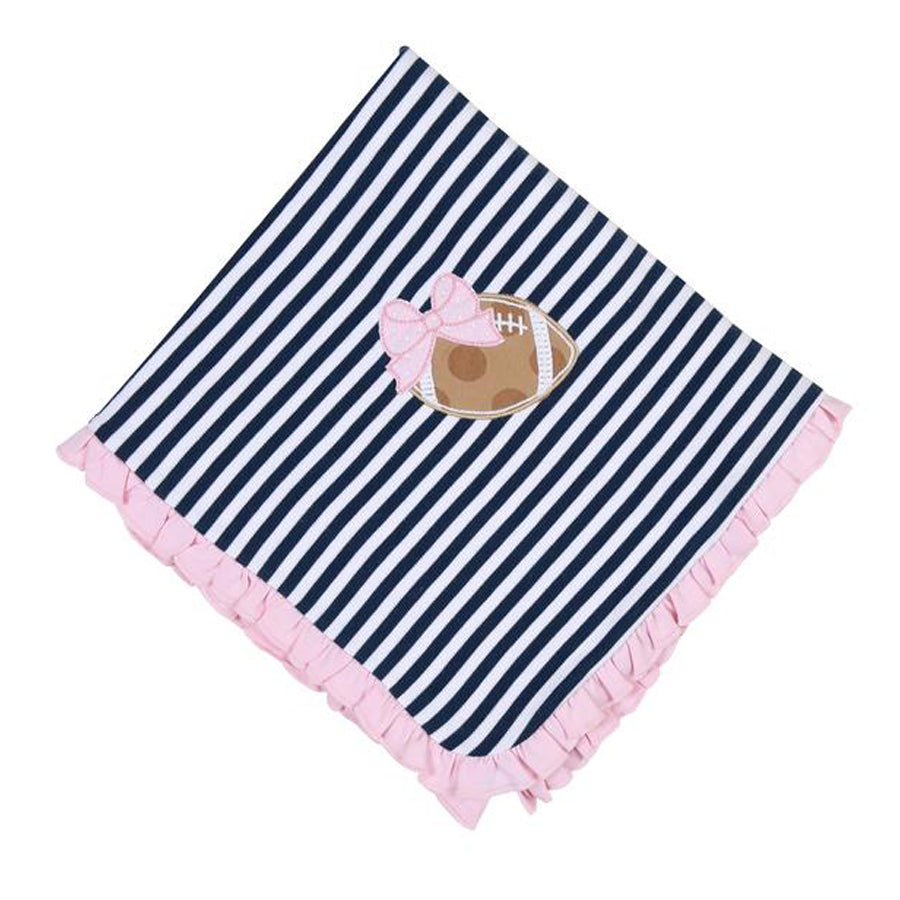 Football striped Pink Ruffle Receiving Blanket-Magnolia Baby-Joanna's Cuties