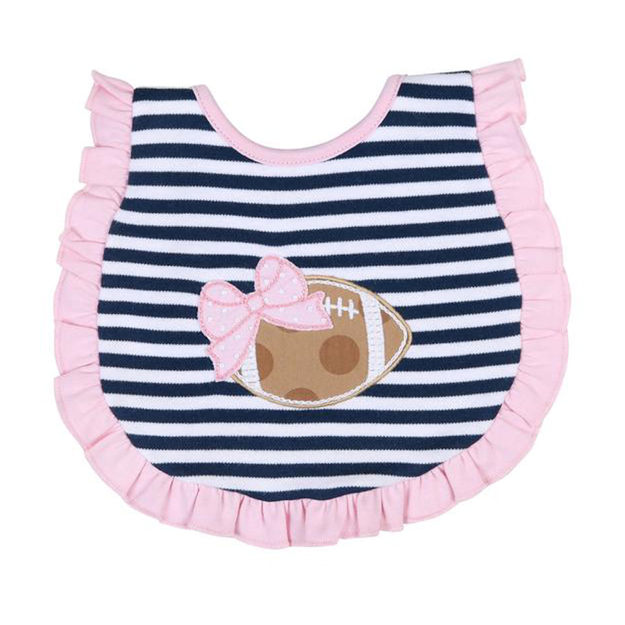 Football Stripes Pink Ruffle Bib-Magnolia Baby-Joanna's Cuties