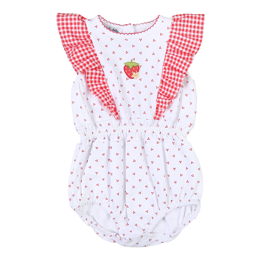 Fresh Strawberries Embroidered Ruffle Flutters Bubble-OVERALLS & ROMPERS-Magnolia Baby-Joannas Cuties