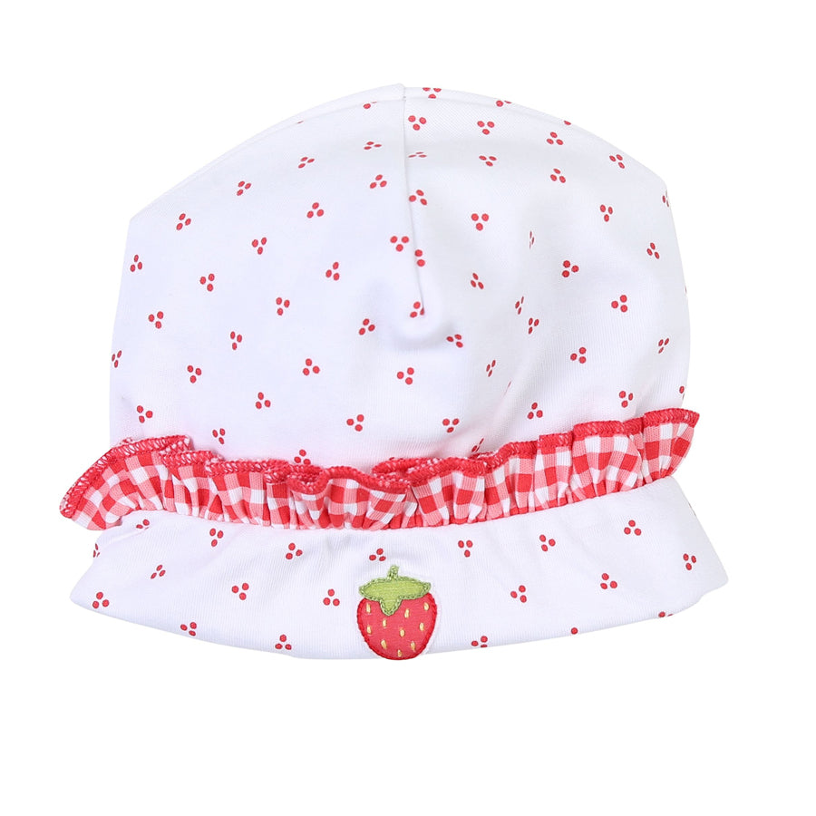 Fresh Strawberries Embroidered Ruffle Hat-HATS & SCARVES-Magnolia Baby-Joannas Cuties