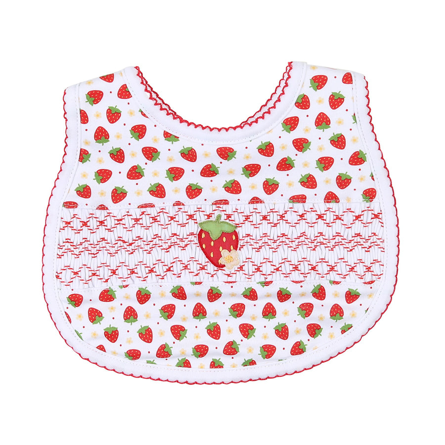 Fresh Strawberries Smocked Printed Bib-BIBS-Magnolia Baby-Joannas Cuties