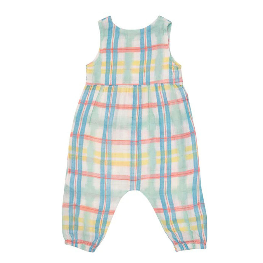 Front Opening Organic Romper - Beach Plaid-OVERALLS & ROMPERS-Angel Dear-Joannas Cuties