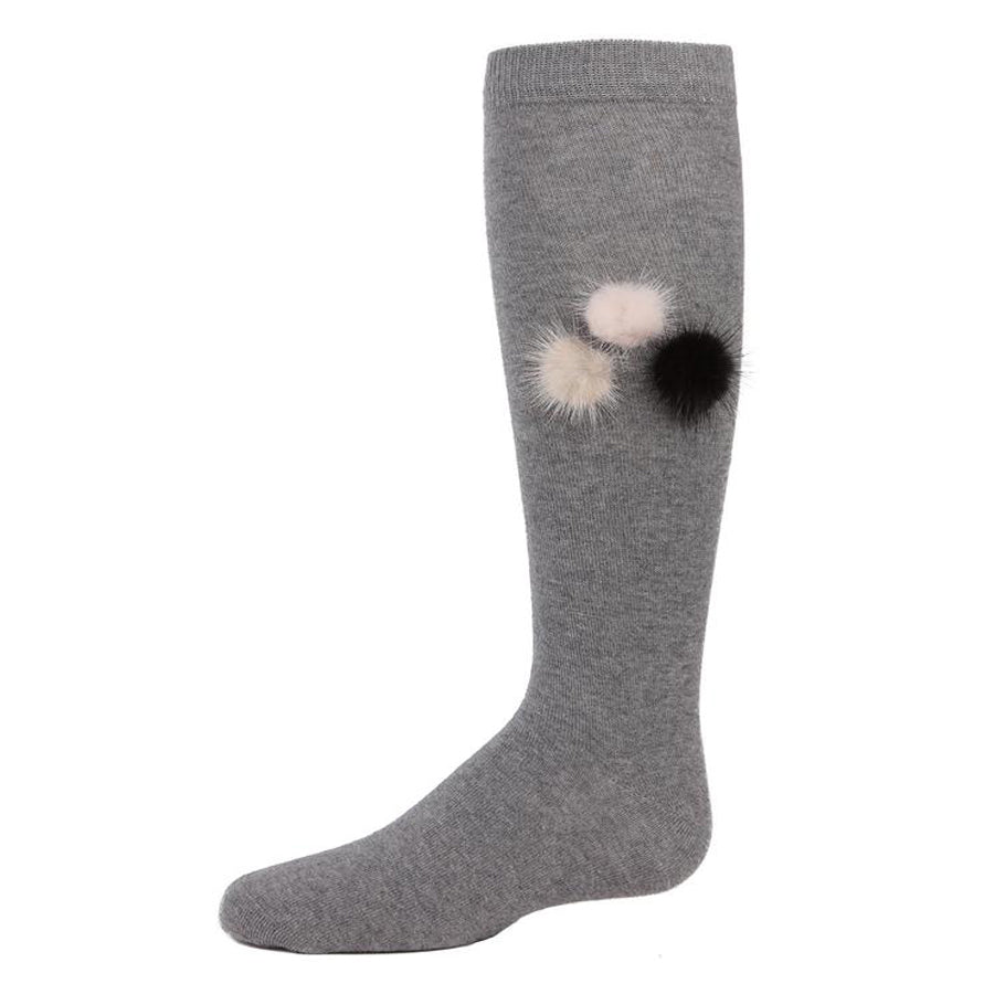Fuzzy And Fun Girls Pompom Knee Socks - Medium Gray - MeMoi - joannas-cuties