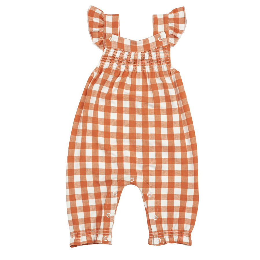 Gingham Pumpkin Smocked Front Coverall-Angel Dear-Joanna's Cuties