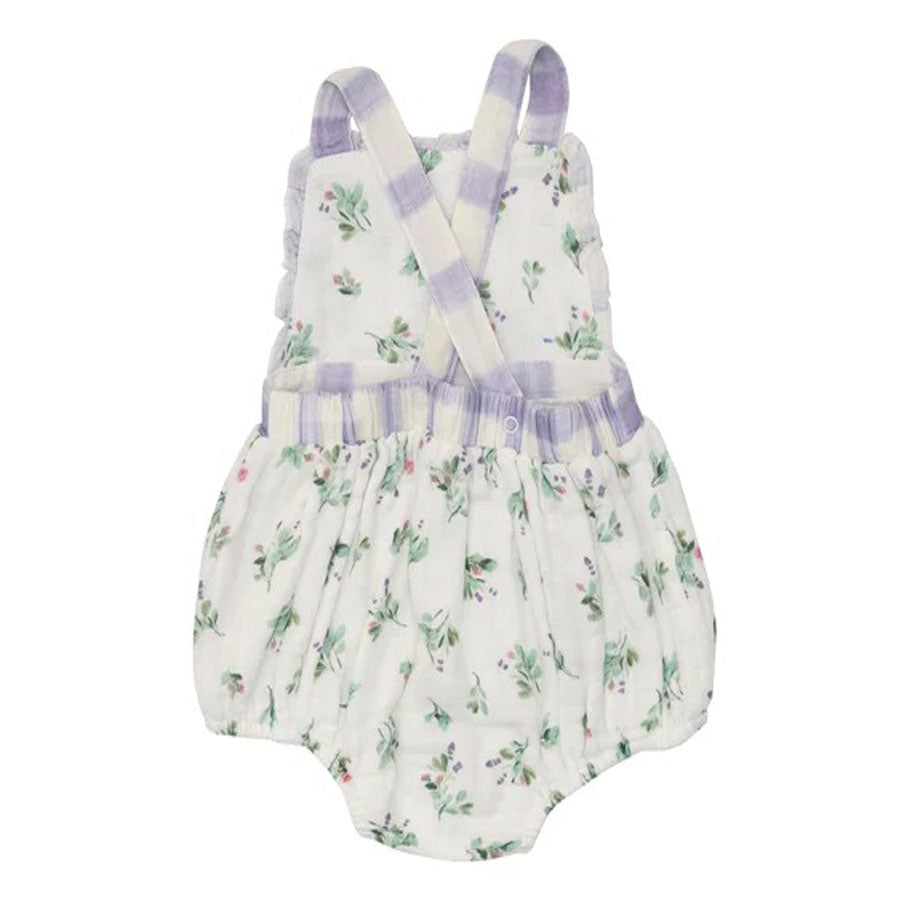 Organic Gingham Ruffle Bubble - Lavender Rose-OVERALLS & ROMPERS-Angel Dear-Joannas Cuties