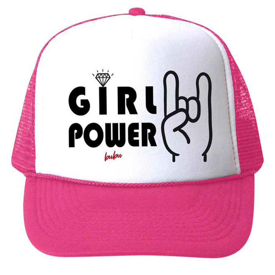 Girl Power White/Hot Pink Trucker Hat-Bubu-Joanna's Cuties