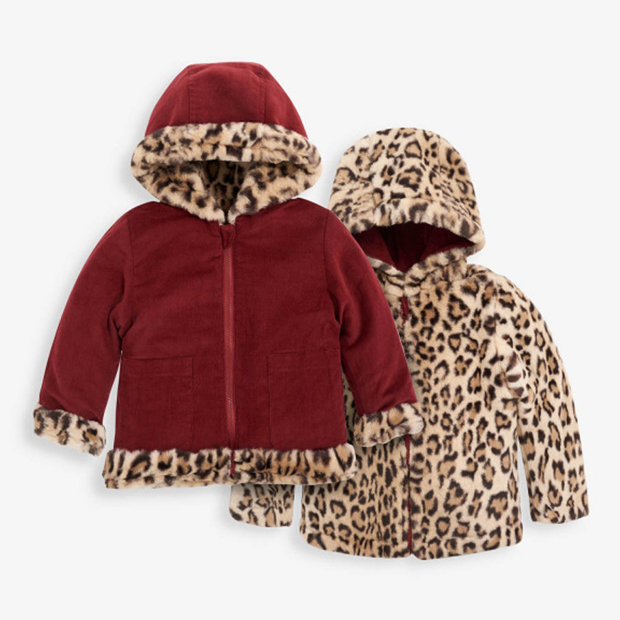 Girls' Reversible Leopard Faux Fur & Cord Jacket-JoJo Maman Bebe-Joanna's Cuties