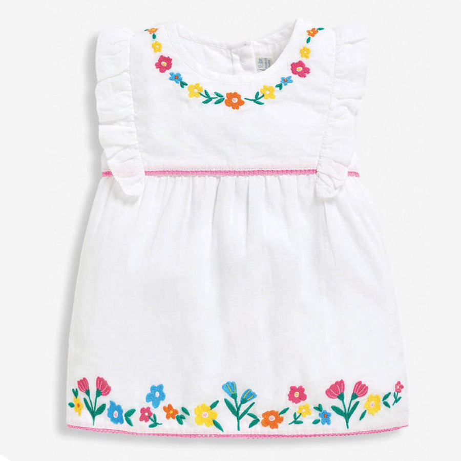 Girls' White Embroidered Floral Top-JoJo Maman Bebe-Joanna's Cuties