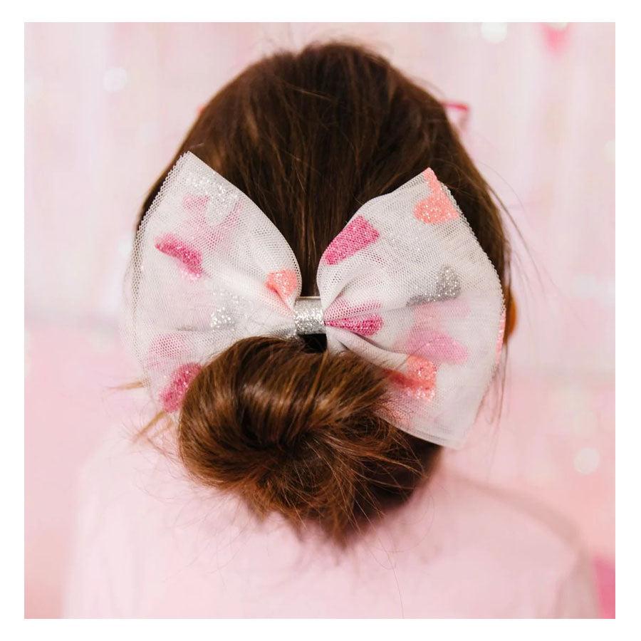 Glitter Heart Tulle Bow Clip-HAIR CLIPS-Sweet Wink-Joannas Cuties
