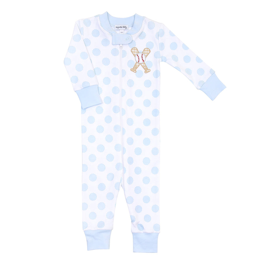 Grand Slam Applique Blue Zipped Pajama-Magnolia Baby-Joanna's Cuties