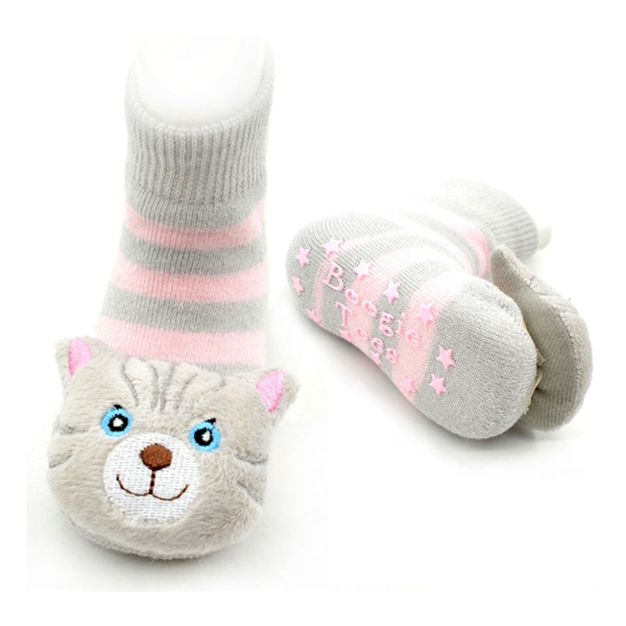 Gray Cat Boogie Toes Rattle Socks-Piero Liventi-Joanna's Cuties